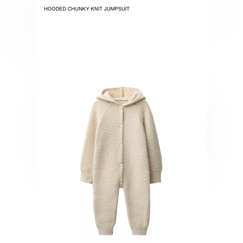 Zara Baby 0-3M Cozy Cream Knit Hooded Baby Onesie